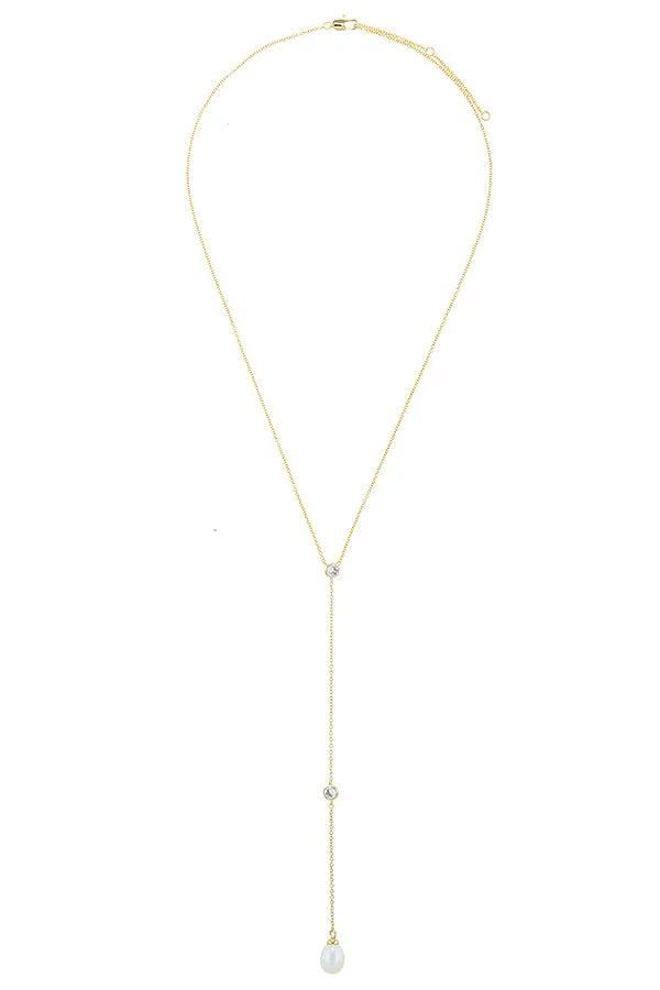 Gorgeous Pearl Teadrop Lariat Necklace