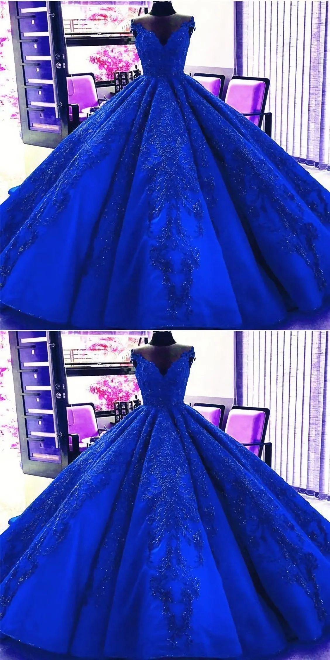 Gorgeous Royal Blue Appliques Beads Quinceanera Dresses, Formal Ball Gown Prom Dress