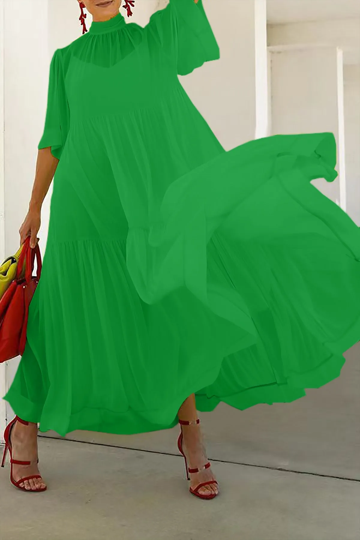 Gorgeous Stand Collar Ruffle Hem Dress