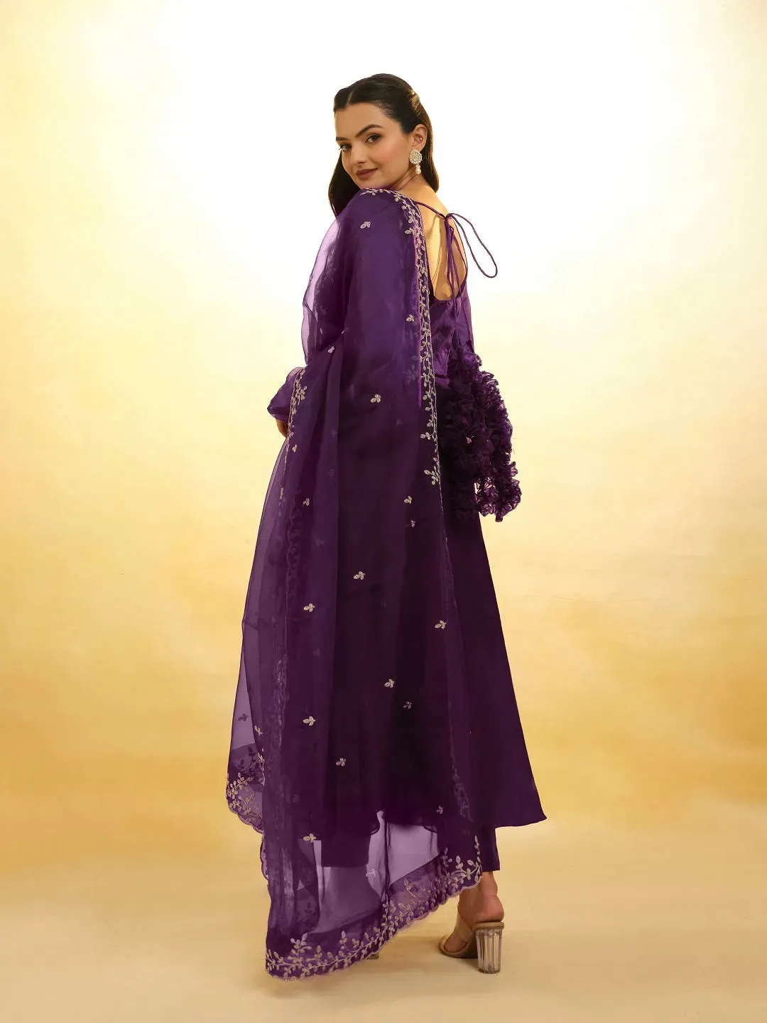 Gorgeous Wine Embroidered Organza Salwar Suit