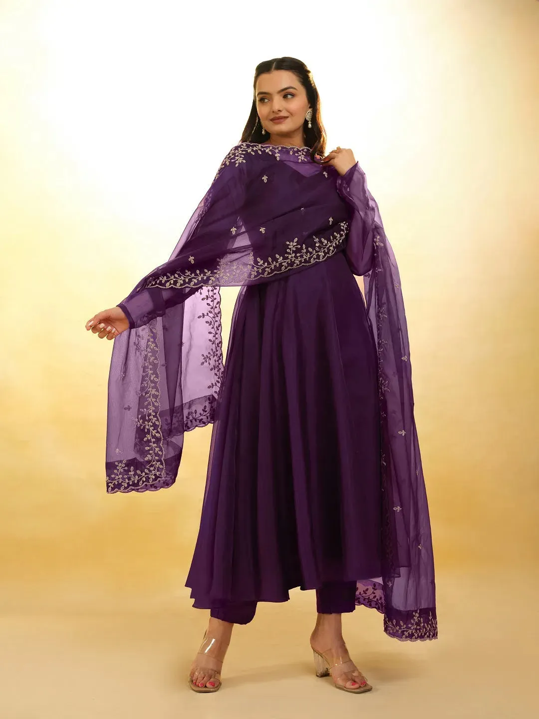 Gorgeous Wine Embroidered Organza Salwar Suit