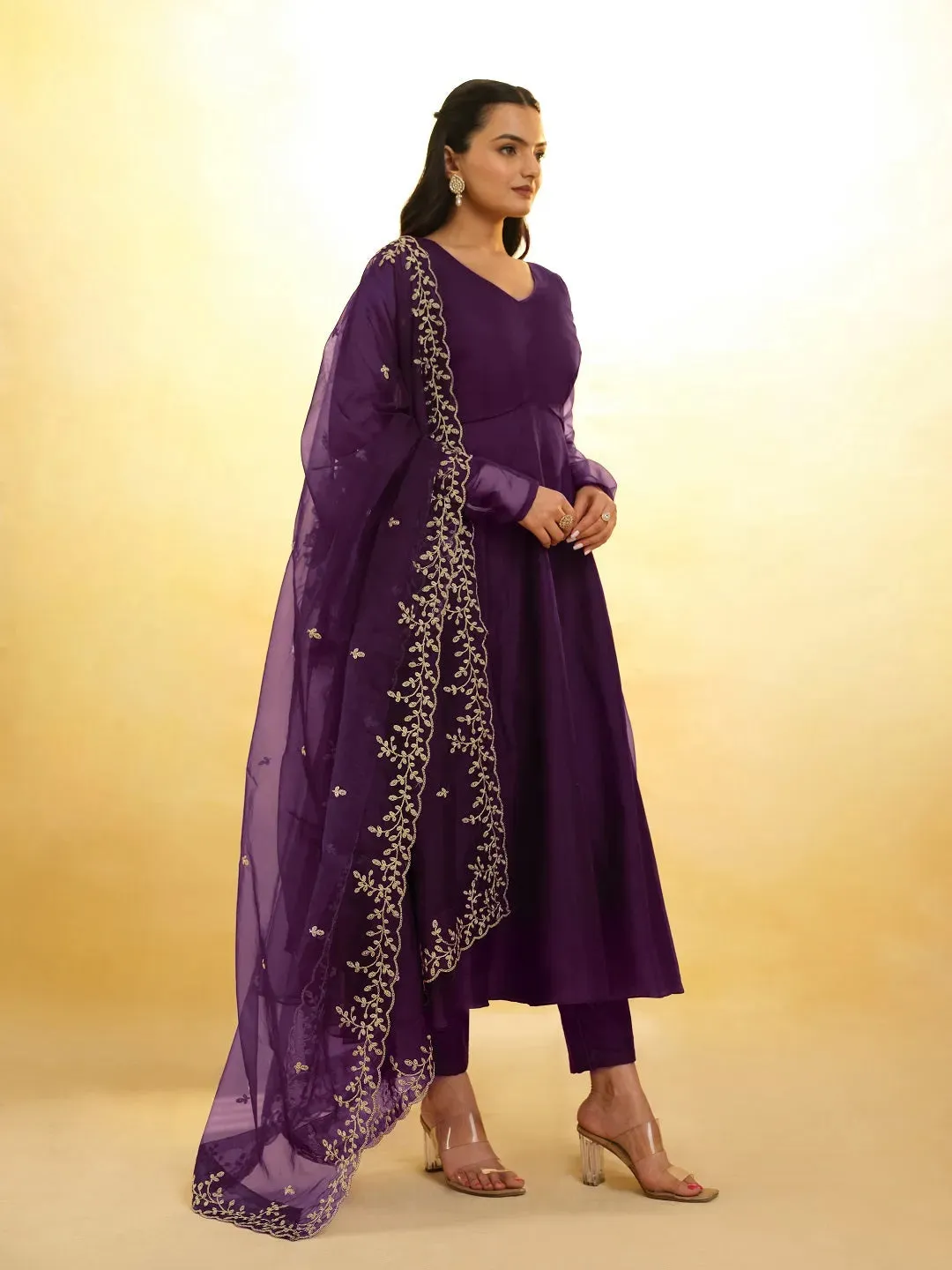 Gorgeous Wine Embroidered Organza Salwar Suit