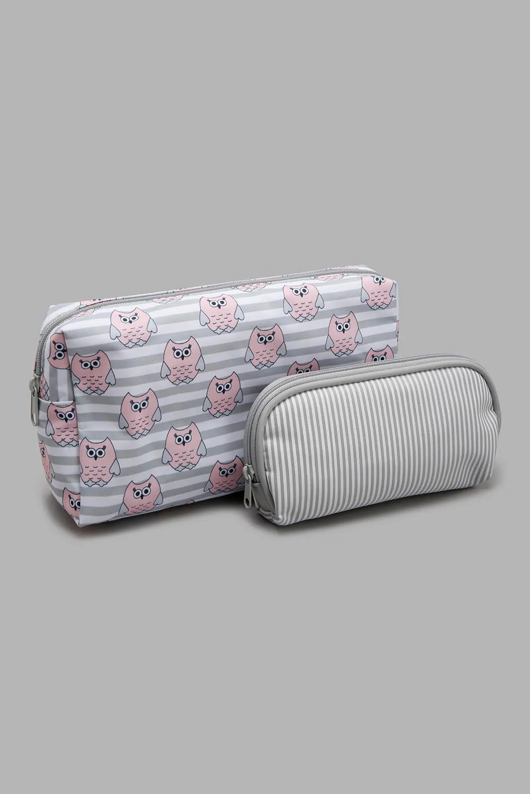 Grey Striped Cosmetic Pouches (3 Piece)