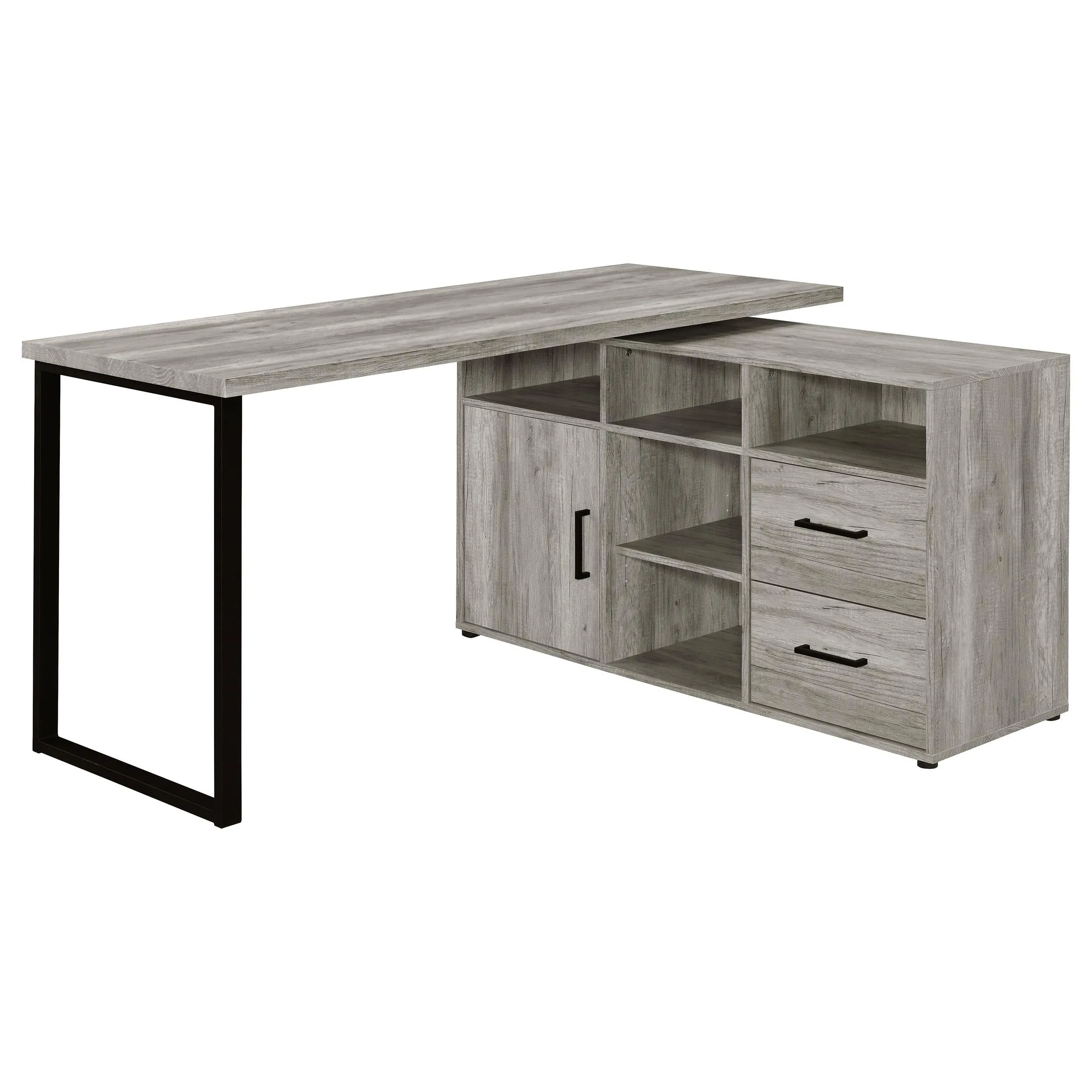 Hertford L-shape Office Desk with Storage Grey Driftwood