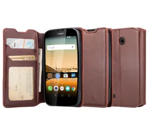 Huawei Union | Y538 Wallet Case, Slim Flip [Kickstand] Pu Leather Wallet Case with ID & Credit Card Slots - Brown