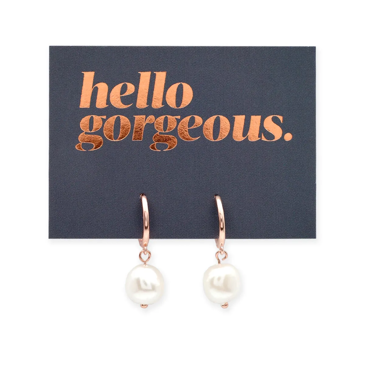 HUGGIES - Hello Gorgeous - 18K Rose Gold Sterling Silver Hoops with Drop Pearl Charm (11244)