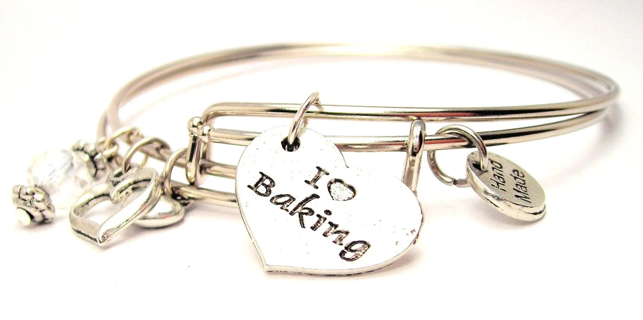 I Love Baking Heart Expandable Bangle Bracelet Set