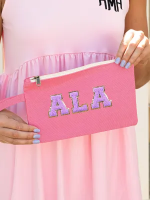 Just The Essentials Solid Varsity Letter Cosmetic Bag- Coral