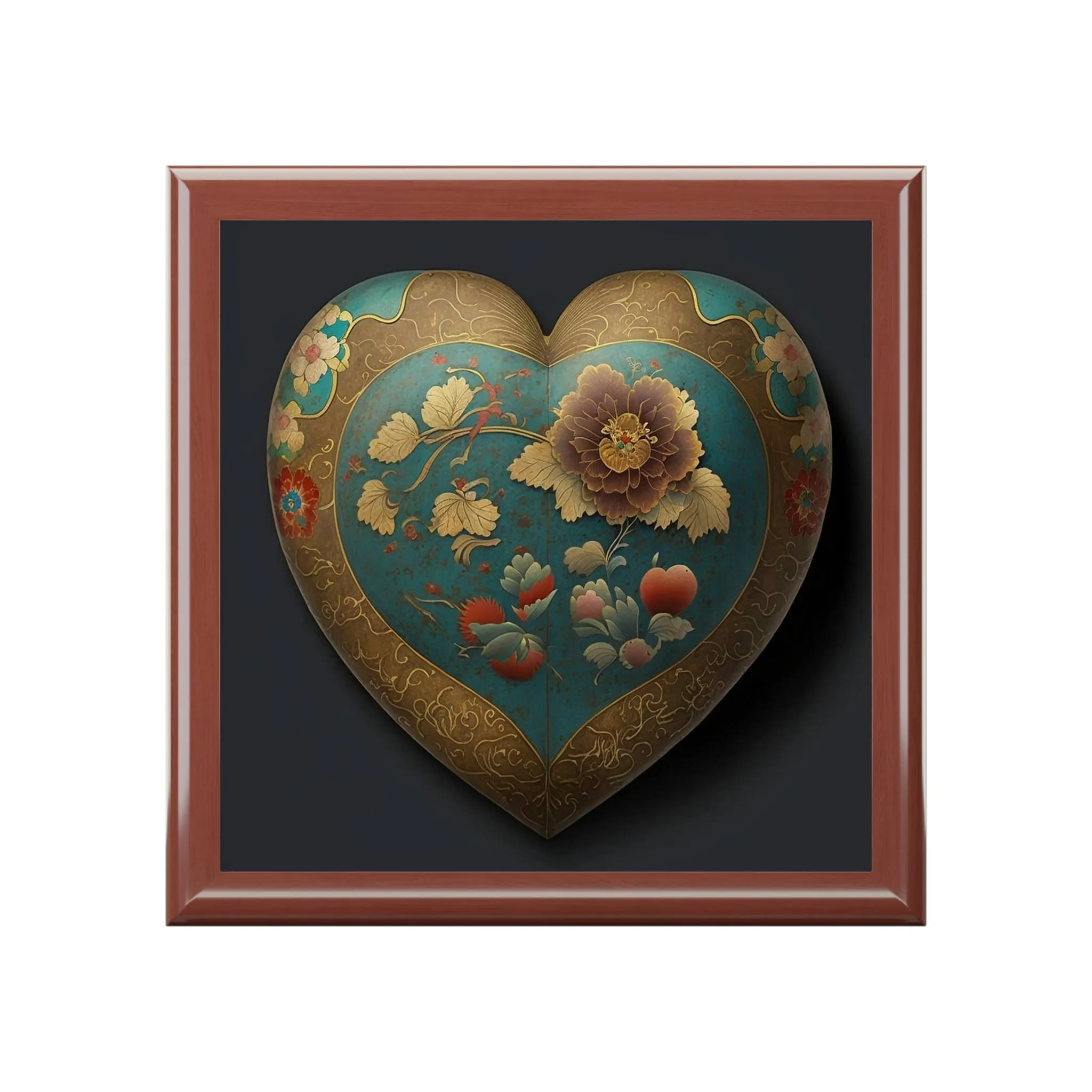 Keepsake Heart Wood Keepsake Jewelry Box with Ceramic Tile Cover