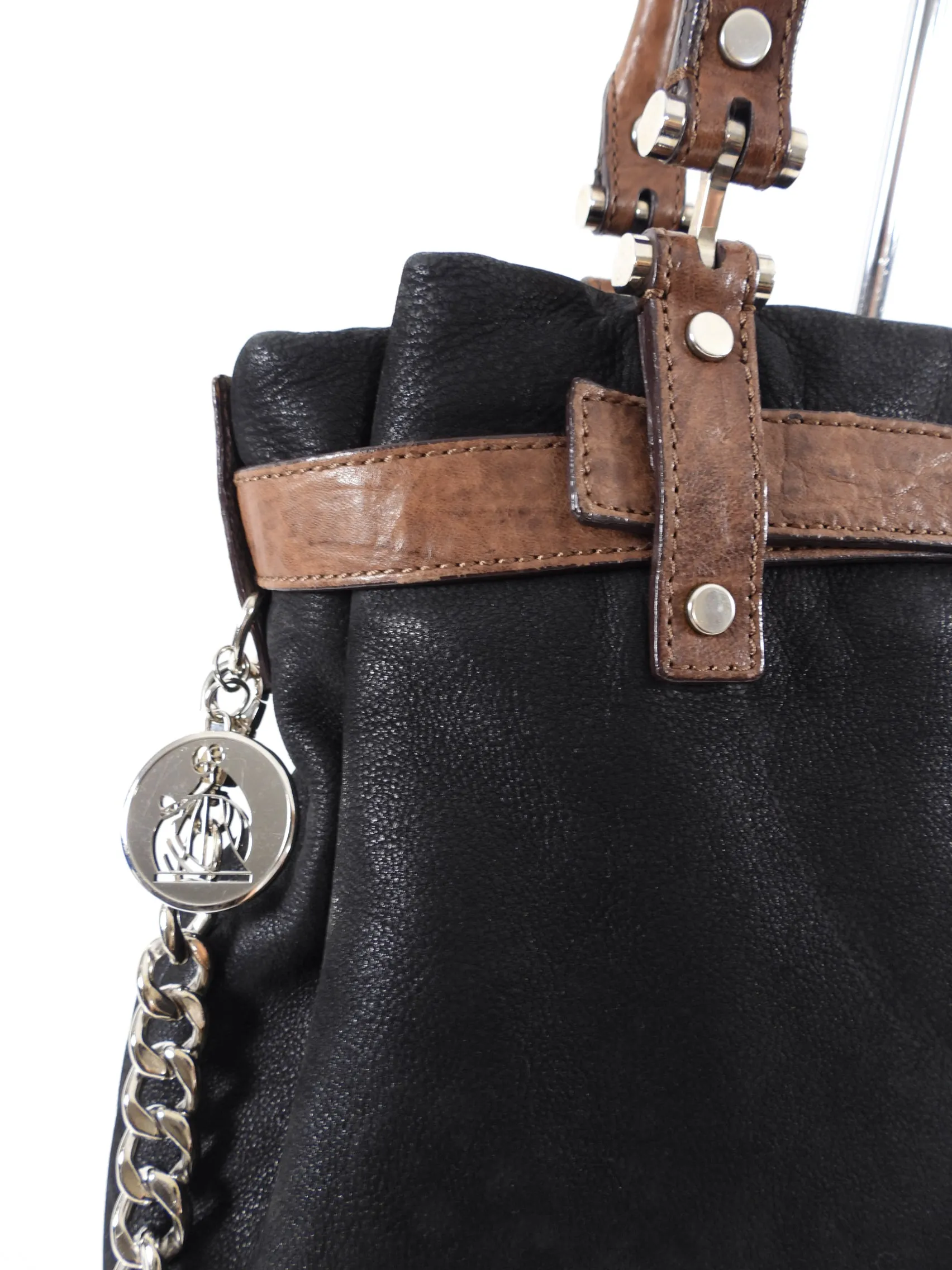 Lanvin Black Leather Two-Way Chain Strap Bag