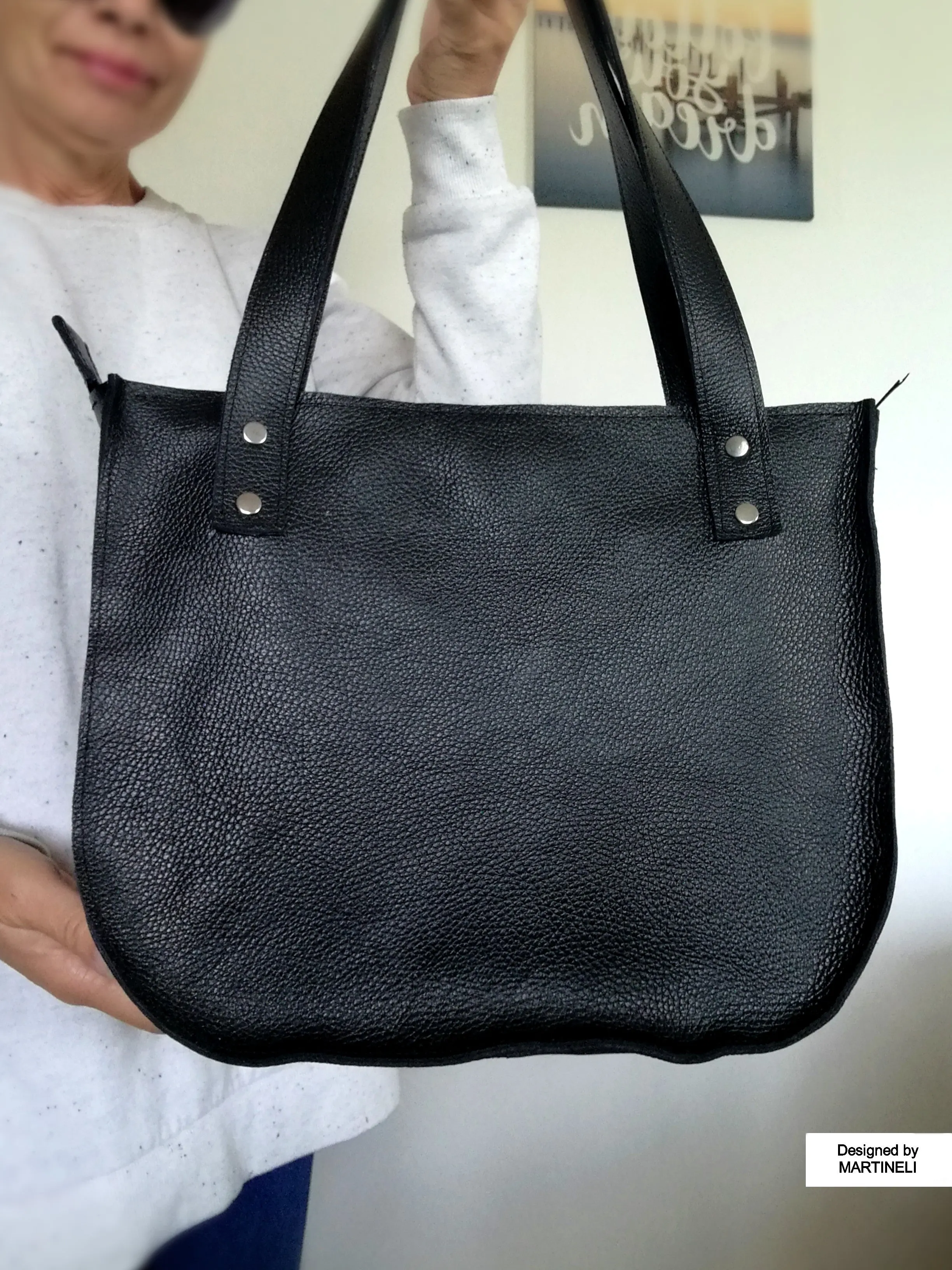 Large Italian Leather Tote Bag Stylish Black Leather Shoulder Bag