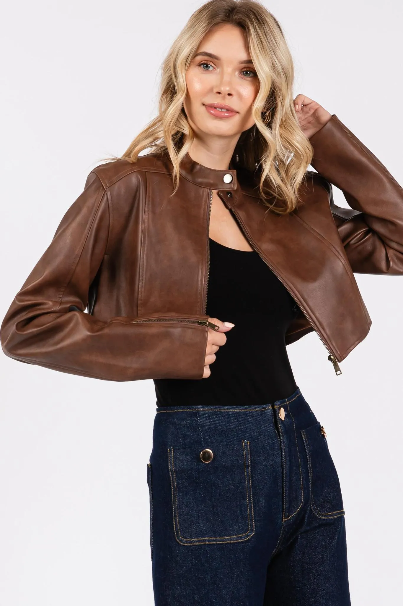 Leather Crop Biker Jacket