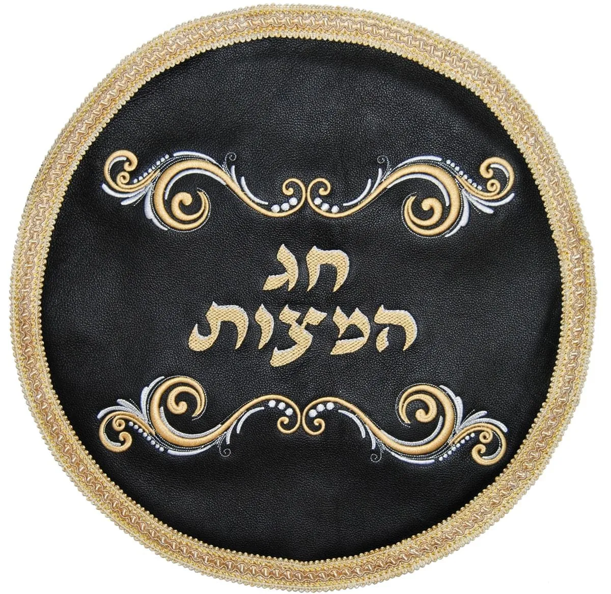 Leather Matzah Cover with Double Swirl Design MA180-BK2