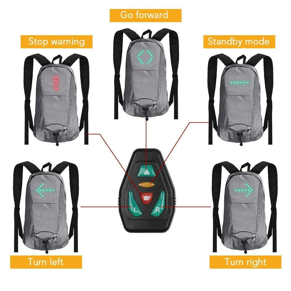 LED Turn Signal Bike Pack 15L LED Backpack with Direction Indicator USB Rechargeable Safety Light Bag Waterproof Bicycle Backpack Wireless Remote Control Bicycle Bag Sports Vest Ultralight Riding Bag