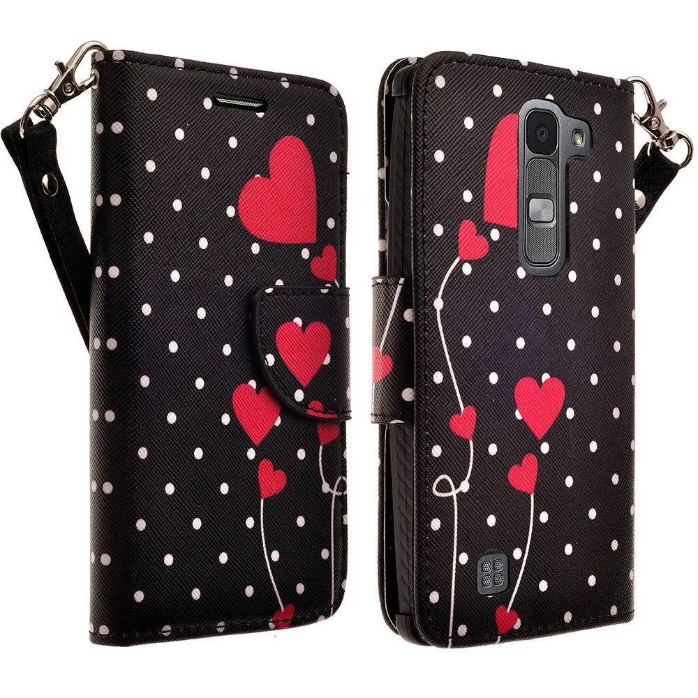 LG Volt2 Case,  LG LS751 Case Wrist Strap Pu Leather Magnetic Flip Fold[Kickstand] Wallet Case with ID & Card Slots for LG Volt2 - Polka Dot Hearts