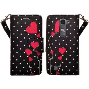 LG Volt2 Case,  LG LS751 Case Wrist Strap Pu Leather Magnetic Flip Fold[Kickstand] Wallet Case with ID & Card Slots for LG Volt2 - Polka Dot Hearts