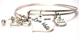 Love Hate Heart Expandable Bangle Bracelet Set