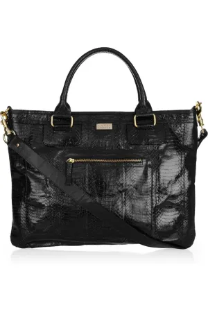 LUXURY EVERYDAY BLACK SNAKESKIN AND LEATHER TOTE BAG