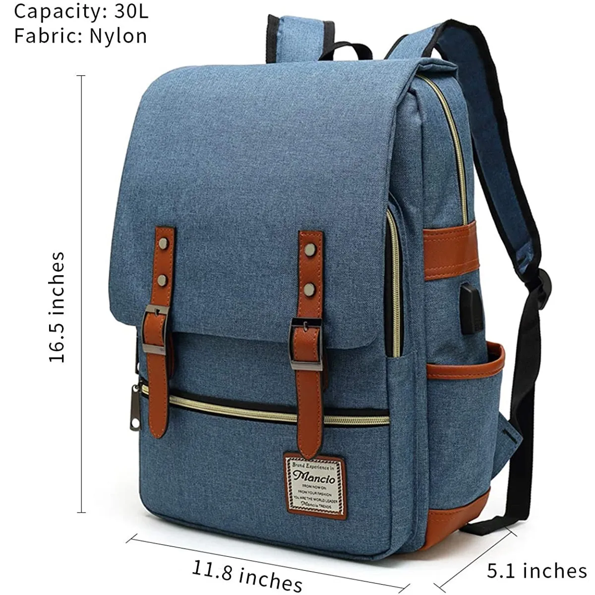 MANCIO Slim Vintage Laptop Backpack For women and men | Blue