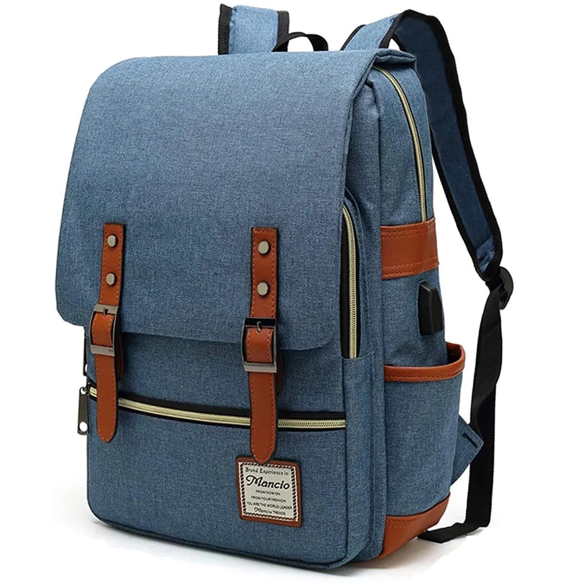 MANCIO Slim Vintage Laptop Backpack For women and men | Blue