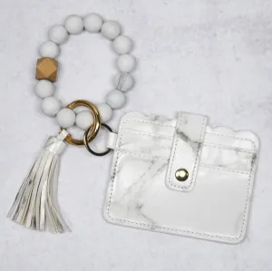 Marble Silicone Beaded Keychain with Wallet