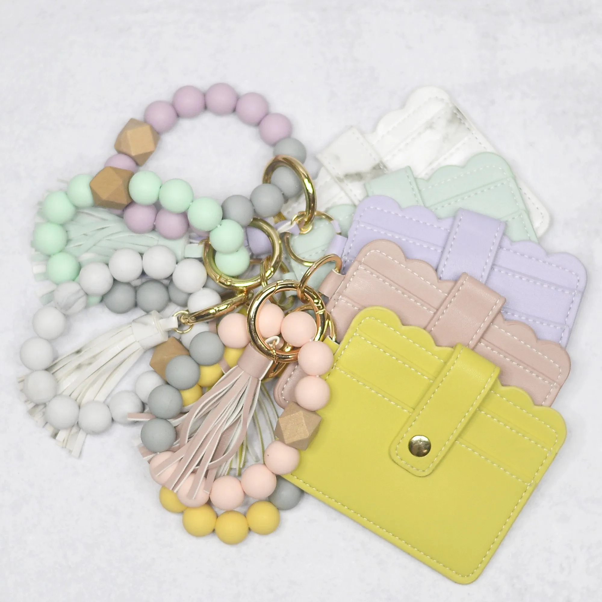 Marble Silicone Beaded Keychain with Wallet