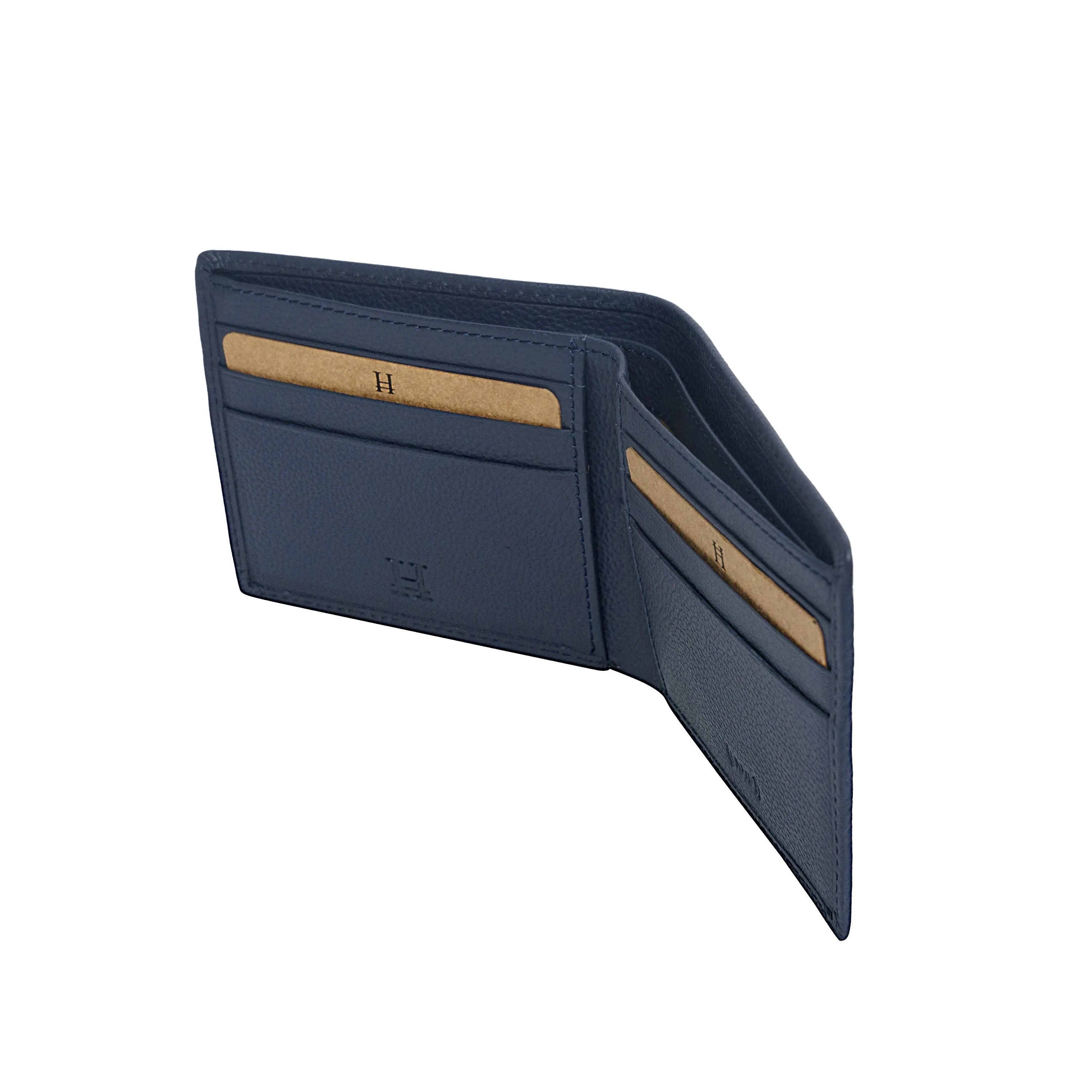 Men's Blue Leather Fold Wallet - Hiroshi