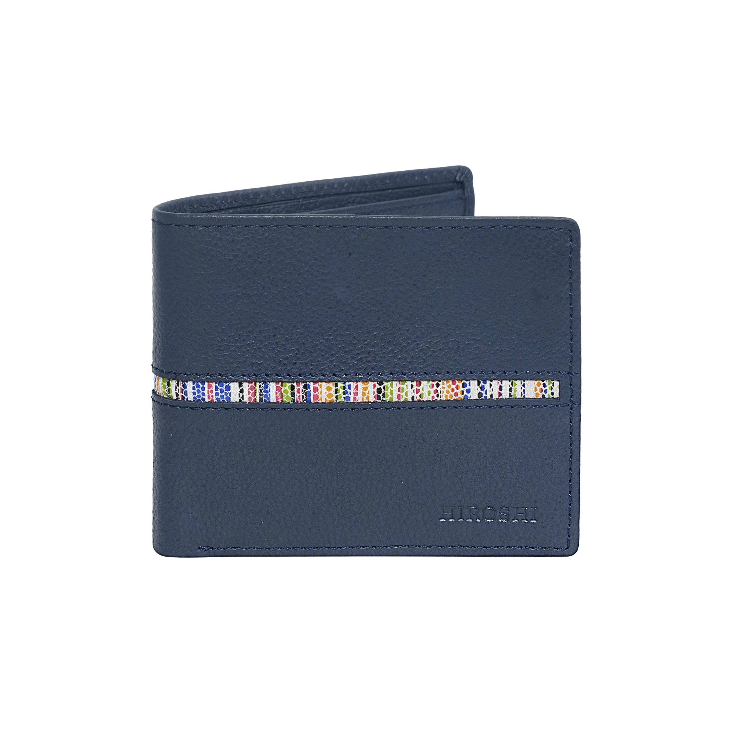 Men's Blue Leather Fold Wallet - Hiroshi