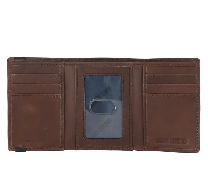 Men's Crazy Horse Eagle Trifold Brown Wallet