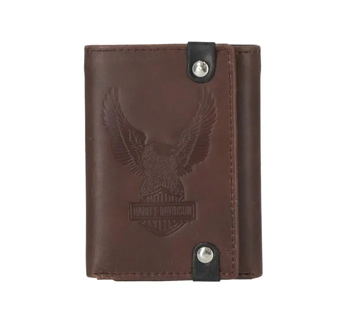 Men's Crazy Horse Eagle Trifold Brown Wallet