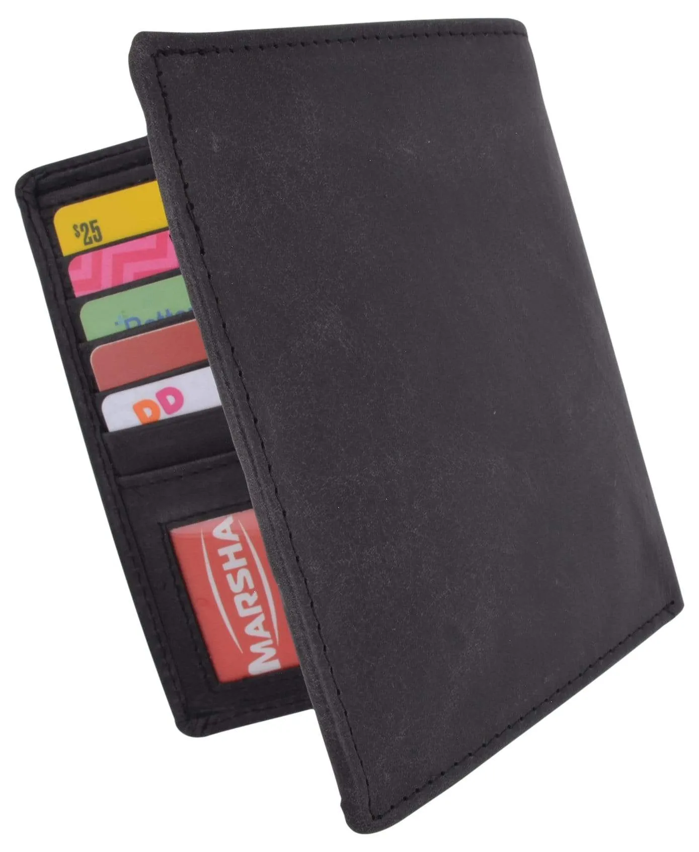 Mens RFID Blocking Bifold Hipster Hunter Leather Euro Credit Card ID Wallet