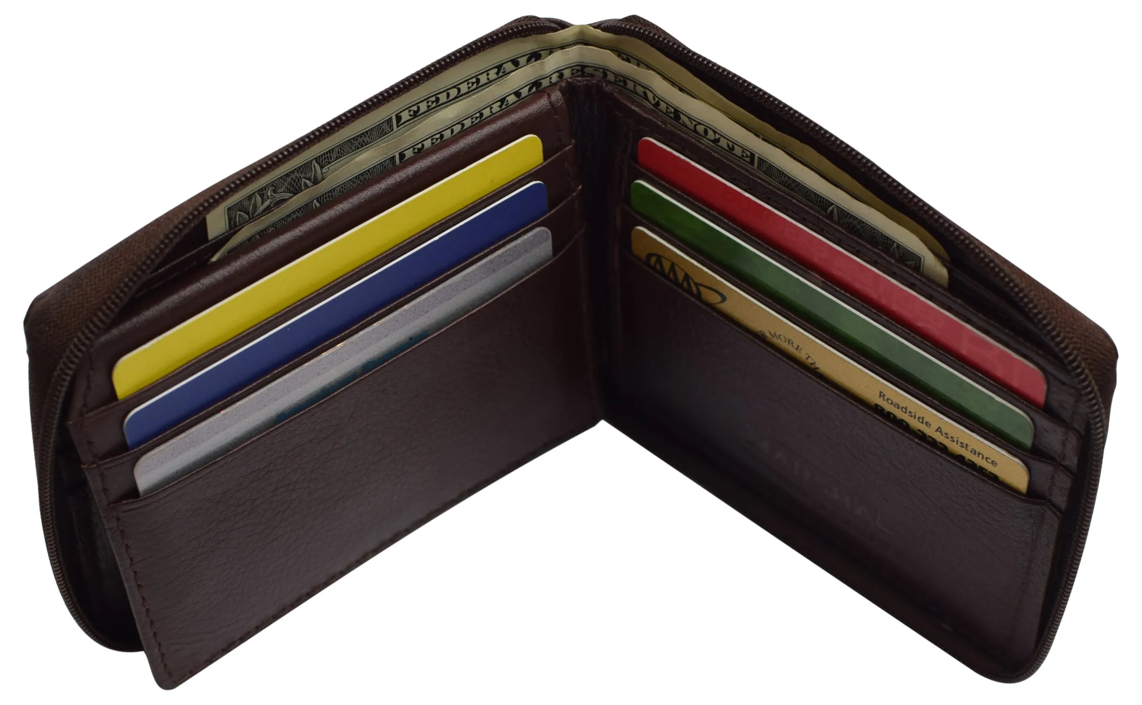 Men's Zipper RFID Blocking Premium Leather Zip-Around ID Bifold Wallet by Swiss Marshall