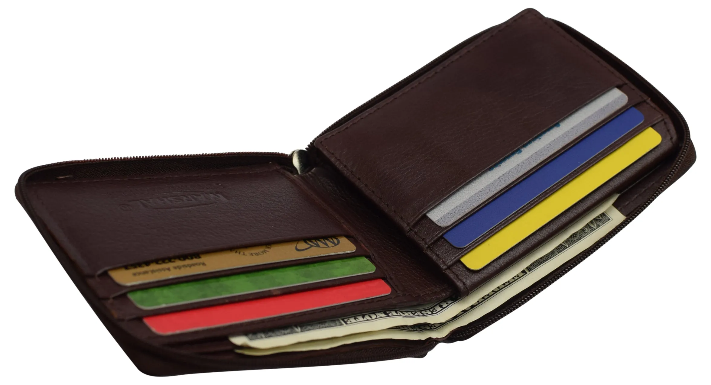 Men's Zipper RFID Blocking Premium Leather Zip-Around ID Bifold Wallet by Swiss Marshall