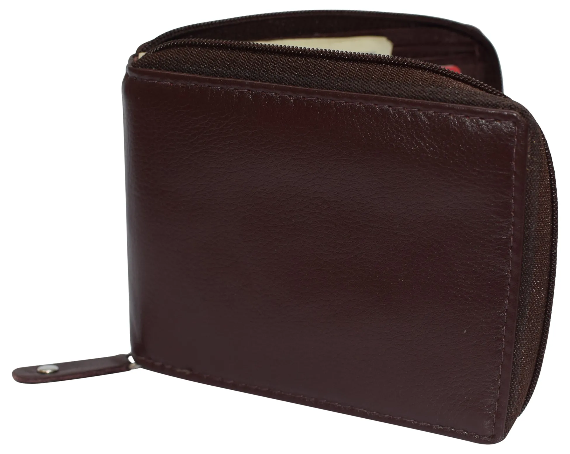 Men's Zipper RFID Blocking Premium Leather Zip-Around ID Bifold Wallet by Swiss Marshall