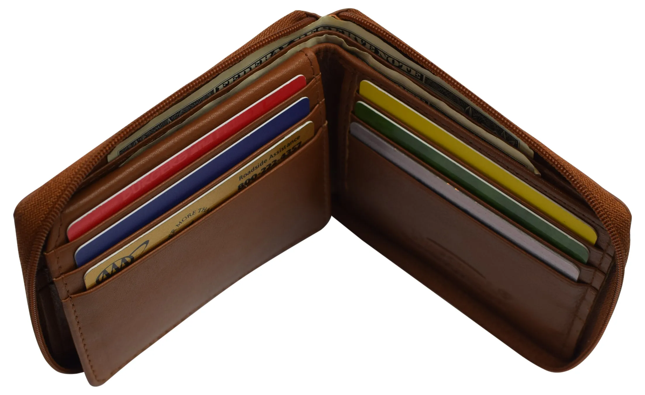 Men's Zipper RFID Blocking Premium Leather Zip-Around ID Bifold Wallet by Swiss Marshall