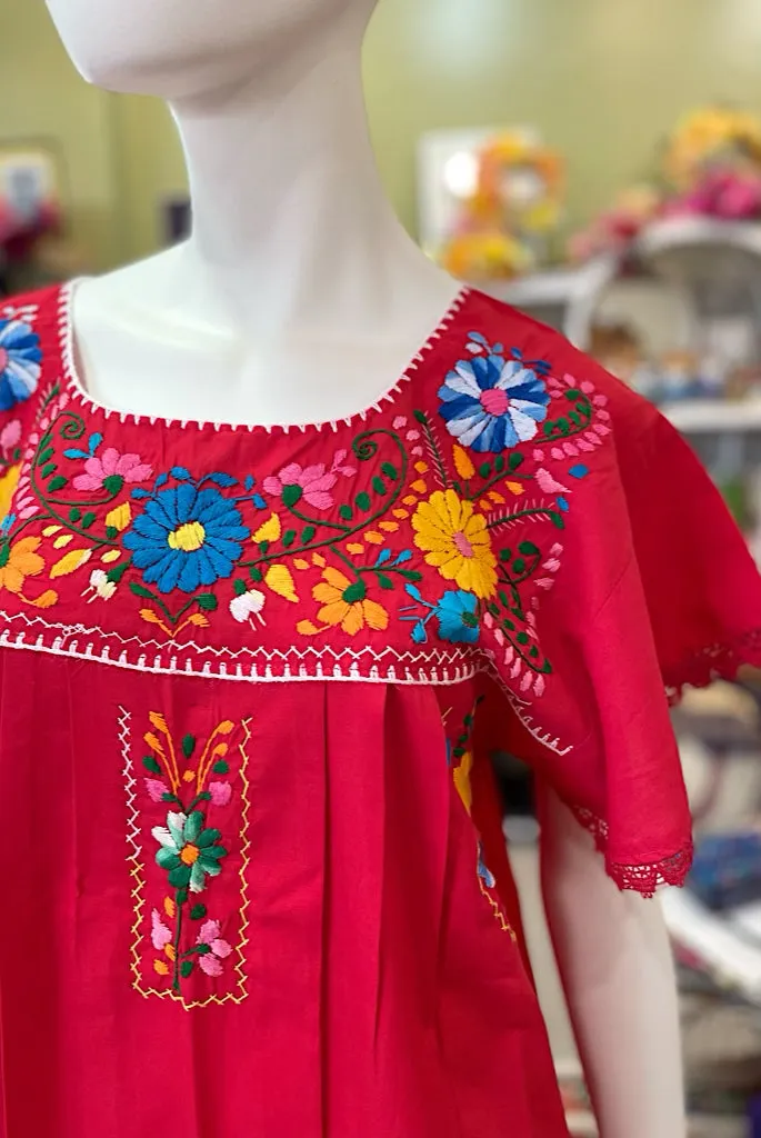 Mexican Bohemian Long Dress - Red with Crochet Lace