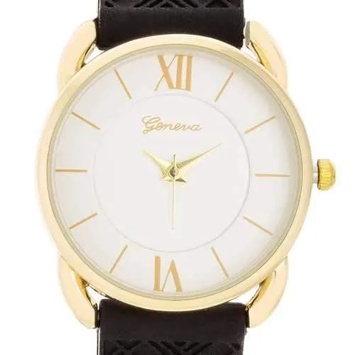 Mina Gold Classic Watch With Black Rubber Strap