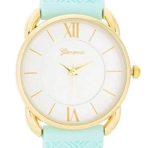 Mina Gold Classic Watch With Mint Rubber Strap