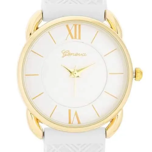 Mina Gold Classic Watch With White Rubber Strap