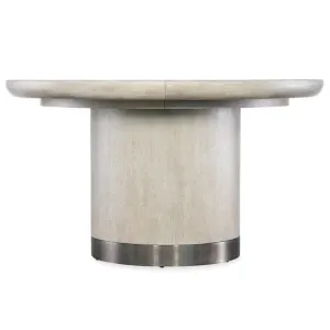 Modern Round Dining Extension Table with Leaf Alabaster Color 54 inch