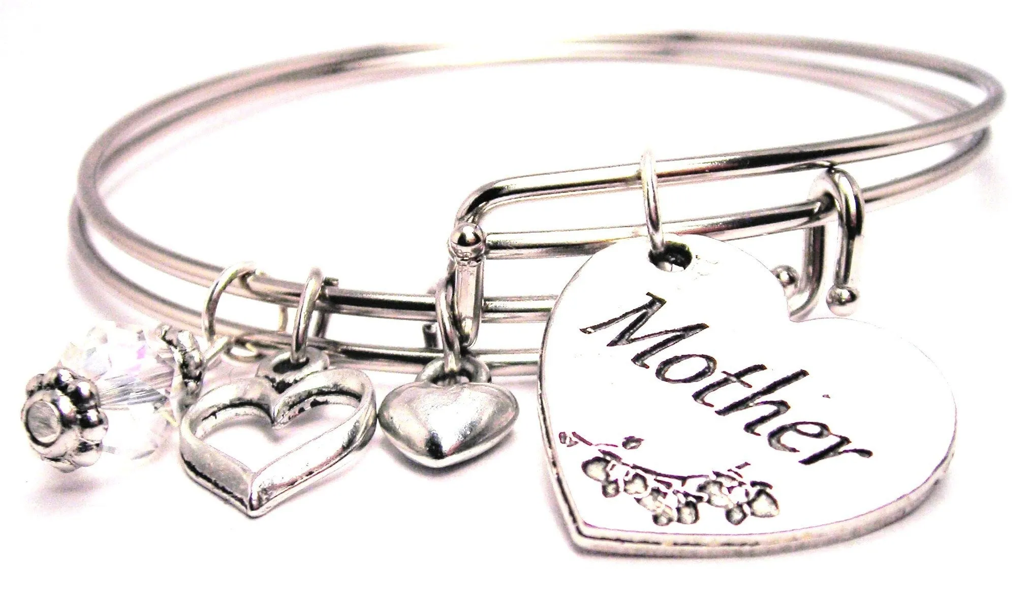 Mother Heart Expandable Bangle Bracelet Set