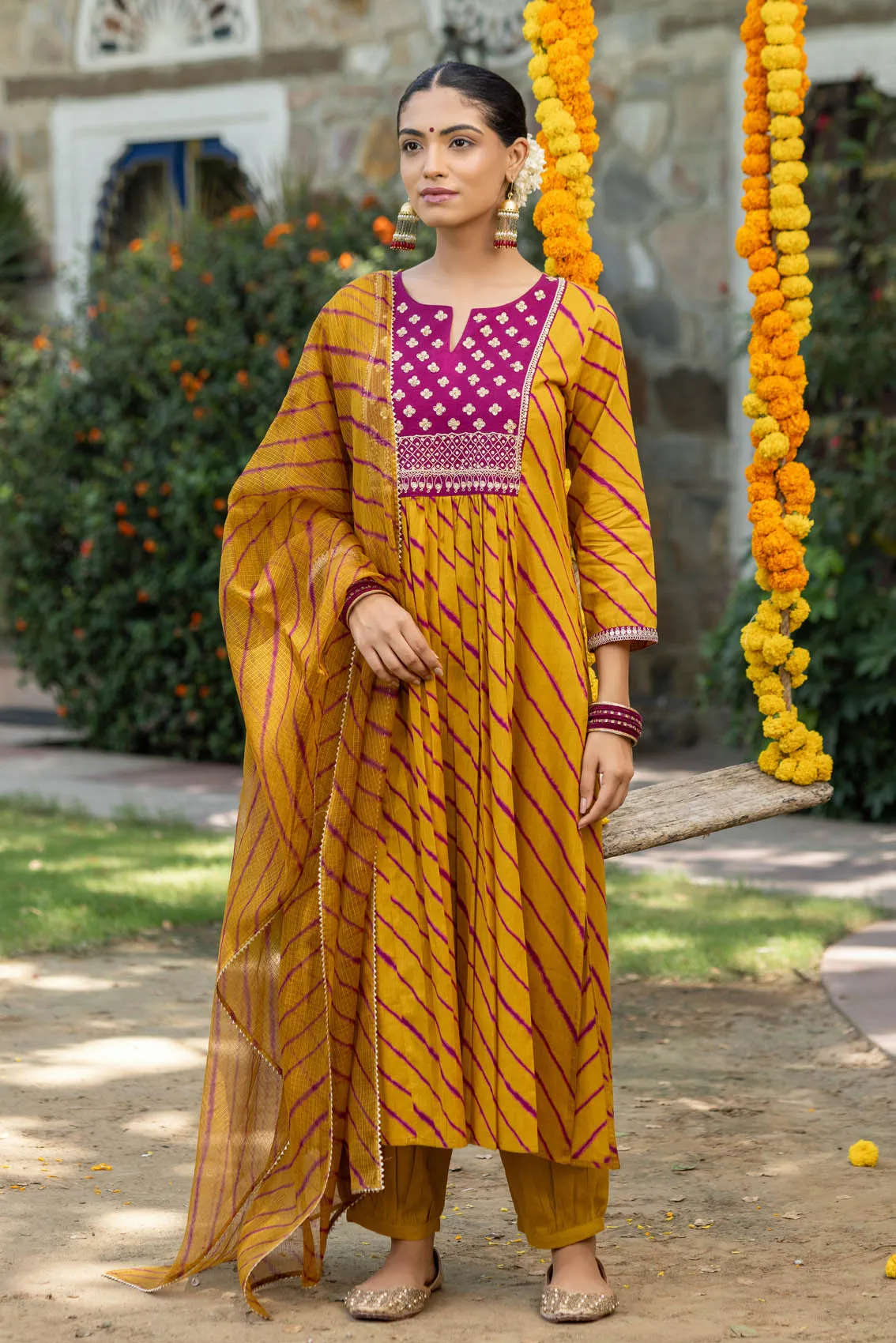 Mustard  Lehariya Kurta