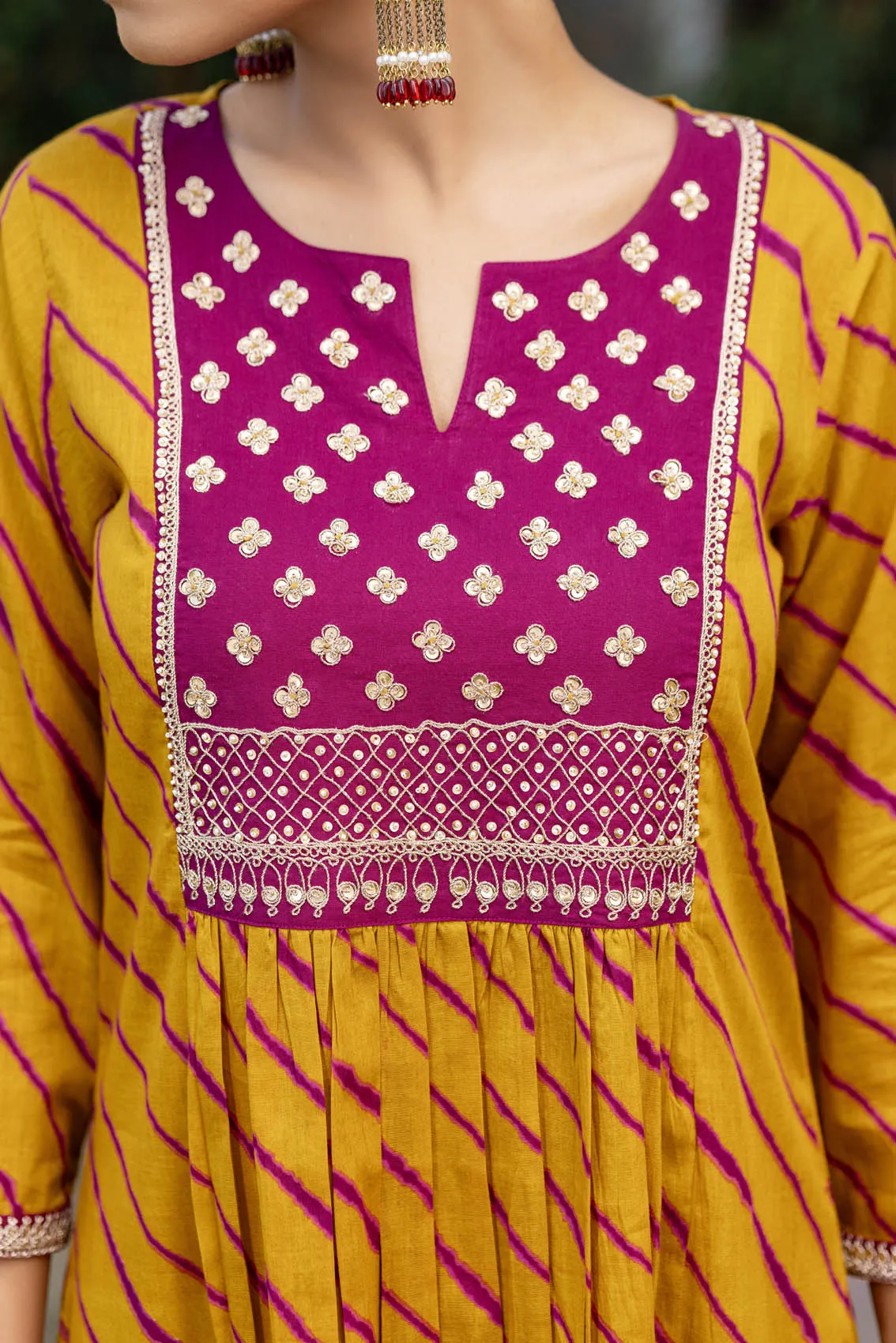 Mustard  Lehariya Kurta