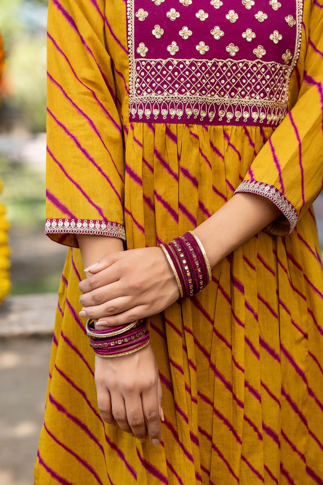 Mustard  Lehariya Kurta