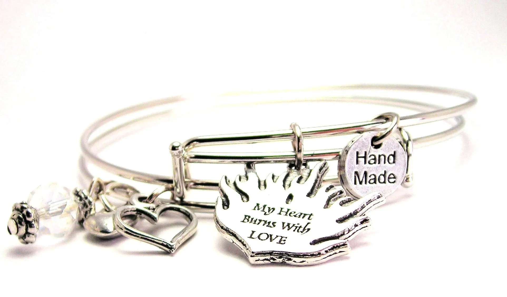 My Heart Burns With Love Expandable Bangle Bracelet Set