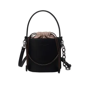 Nancy Leather Drawstring Bucket Bag