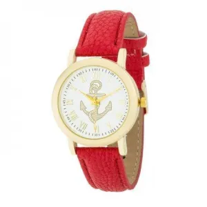 Natalie Gold Nautical Watch With Red Leather Band (pack of 1 ea)