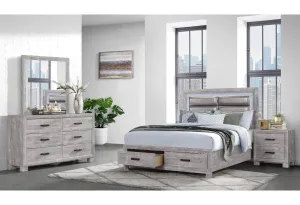 NOLAN GREY QUEEN BED, DRESSER, MIRROR, NIGHTSTAND