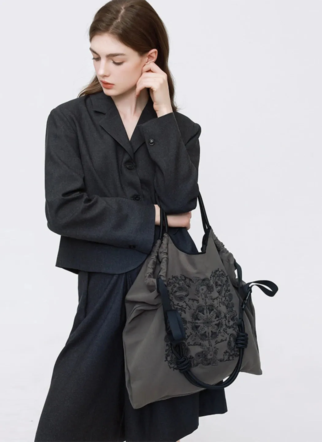 Paisley Embroidered Crossbody Tote Bag