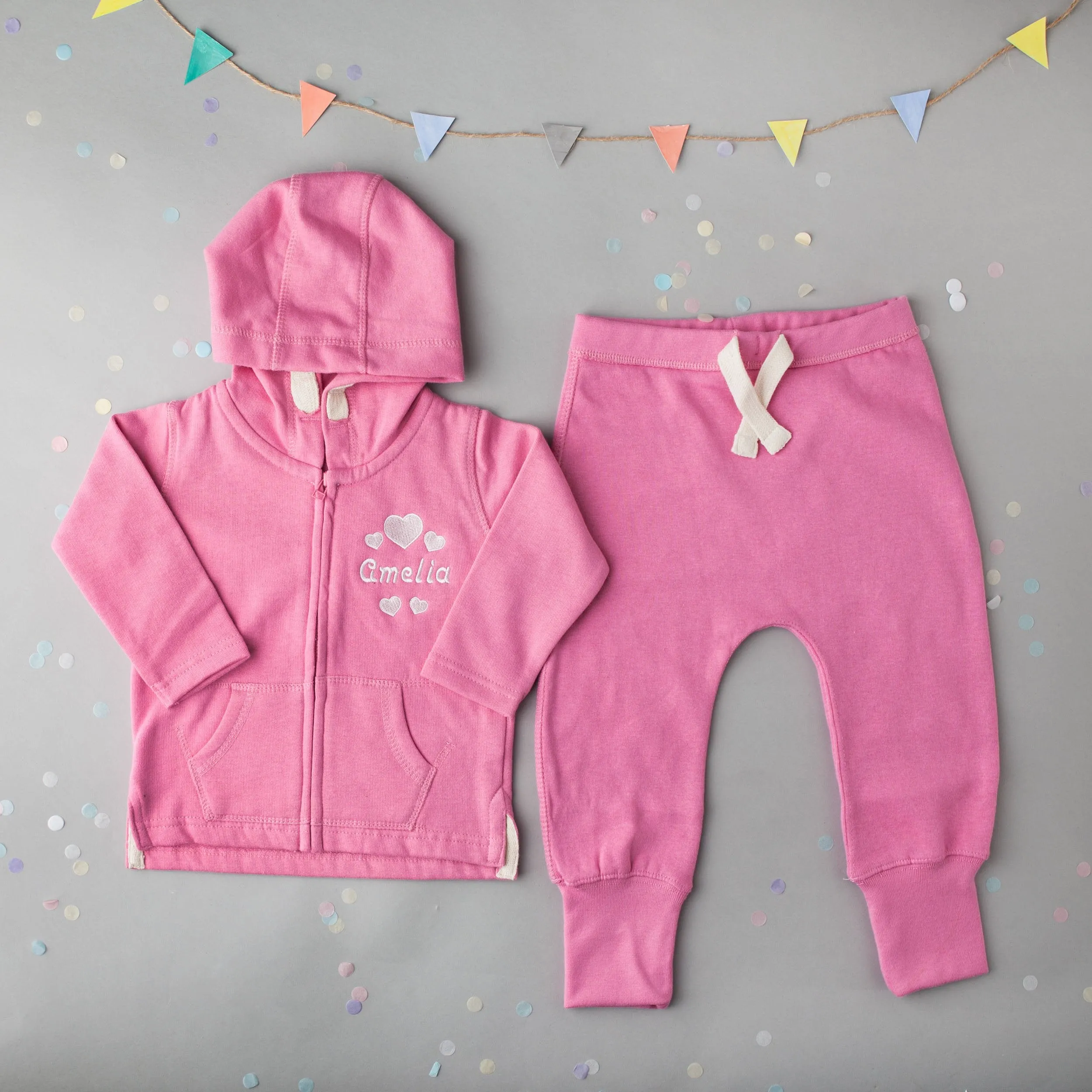 Personalised Pink Baby Tracksuit with Gorgeous Heart Design